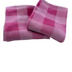 Cottagecore Twee Pink Gingham Flannel Buffalo Check Throw Blanket Set of Two